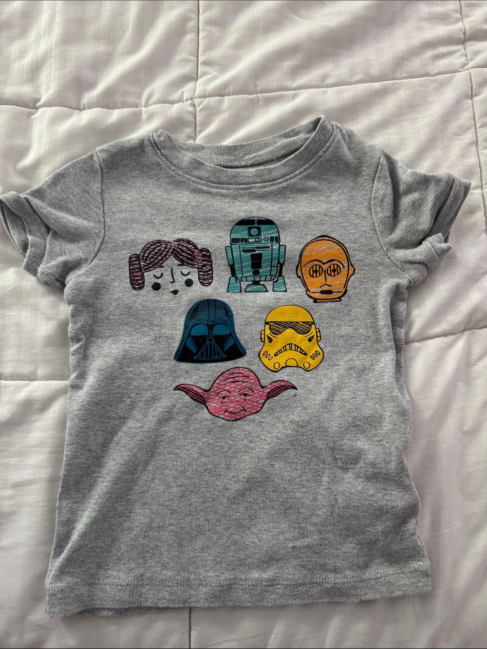 Star Wars Gray Tee with Colorful Character Faces